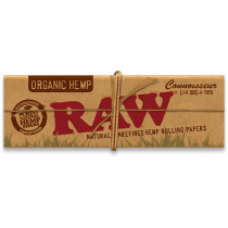 RAW Organic Hemp Connoisseur 1 1/4 Width Rolling Papers with Tips x 24