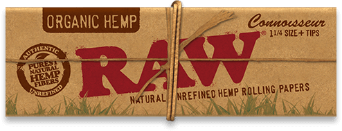 RAW Organic Hemp Connoisseur 1 1/4 Width Rolling Papers with Tips x 24